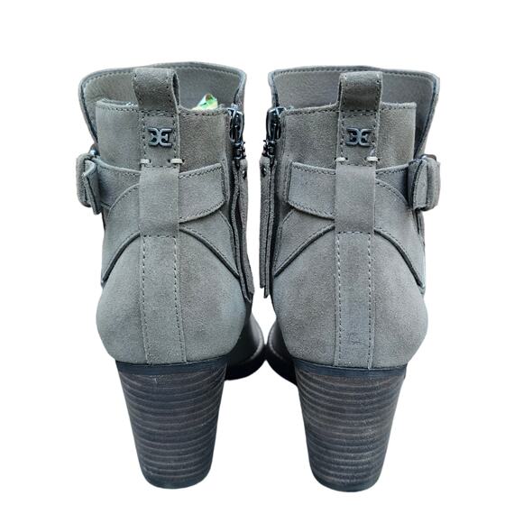 Buckle Detail Heeled Ankle Boot Sam Edelman Morris Size 8.5 Taupe Suede Leather - Picture 5 of 14